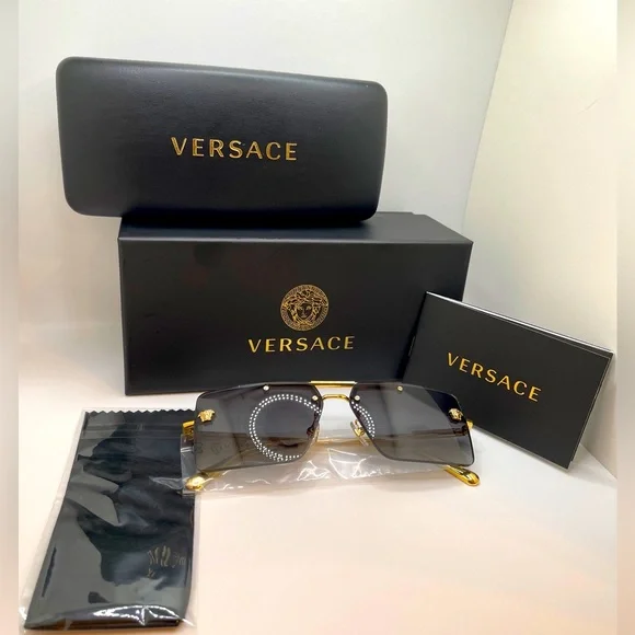 Versace Sunglasses VE2245 10028G 60mm Gold / Grey Gradient Lens Authentic & NWT - Picture 1 of 12
